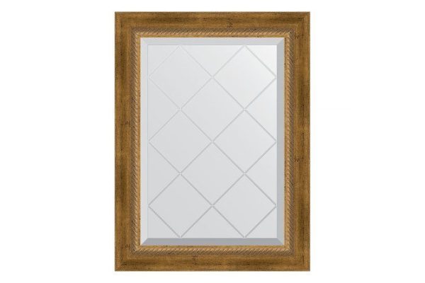 Wall mirror with engraving in a baguette frame EVOFORM aged bronze with wickerwork 53x71 cm