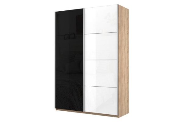 2-door wardrobe Cors 140x230 cm, Sonoma, black facade, white gloss