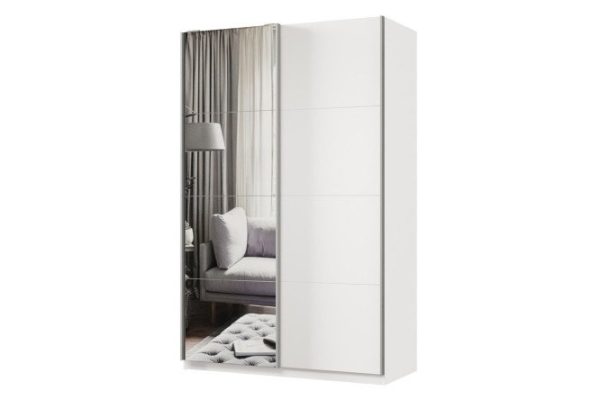 Sliding wardrobe 2-door Praktik 140x240x60 cm, white, silver profile, with one mirror