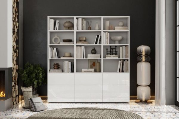 Oskar Amika library with push-to-open, white / white gloss