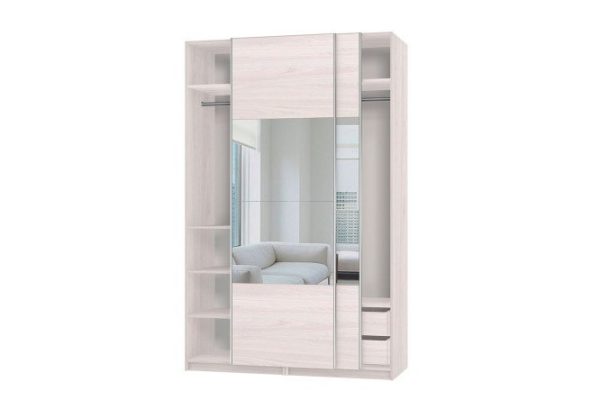 Sliding wardrobe Oscar 150x236x58 cm, light Anchor ash, with mirror inserts