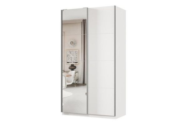 Sliding wardrobe 2-door Praktik 120x220x60 cm, white, silver profile, with one mirror