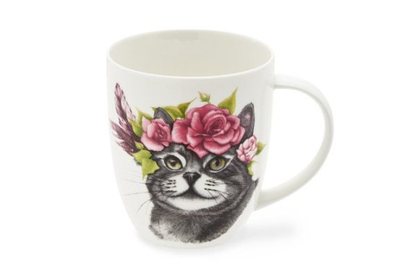 Mug Cat in flowers 420 ml, Porcelain