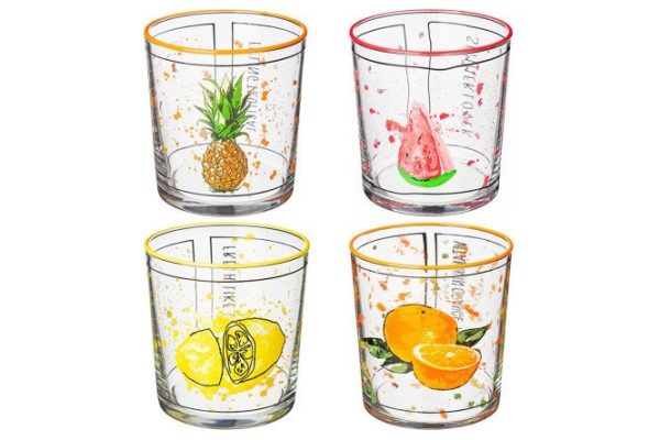 Set of glasses Fruits 380 ml, Glass, 4 pcs.