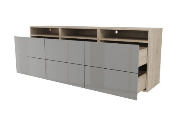 7tw9hcxaekbtsvav2ltrmk82xd5zwkp1.jpg Cabinet 3 shelves and 6 drawers Oscar Amika 180x64 with push to open, Sonoma oak / dusty gray gloss