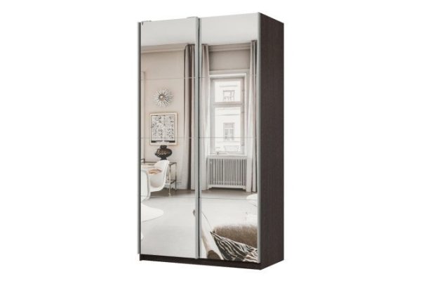 Sliding wardrobe 2-door Praktik 120x240x60 cm, wenge, silver profile, with two mirrors