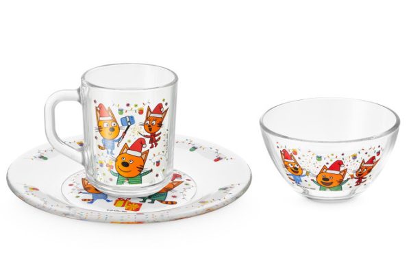 Dinnerware set ND PLAY Three cats Winter holidays Glass