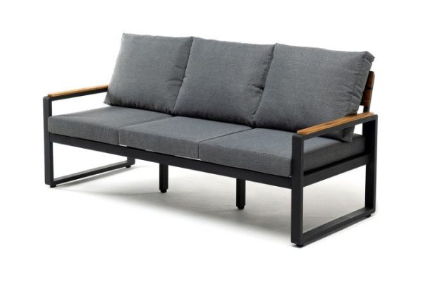 3-seater sofa Topa 178x88x75.5 cm, color dark gray graphite, natural teak