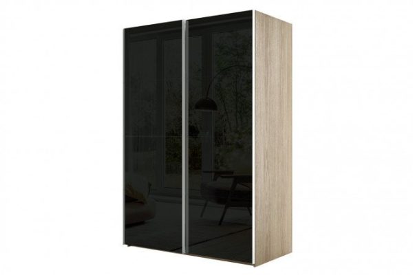 2-door wardrobe Comet 160x240 cm Bardolino oak, black glass fronts