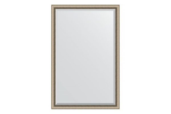 Wall mirror with bevel in a baguette frame EVOFORM BY 1212 aged silver with wicker 113x173 cm