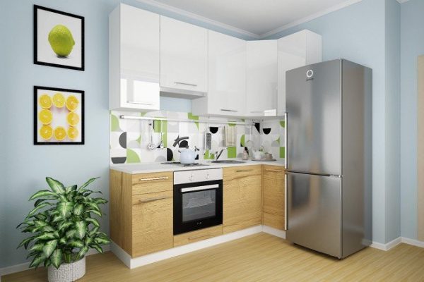 Modular kitchen set Amika 2.2x1 m white/Halifax oak