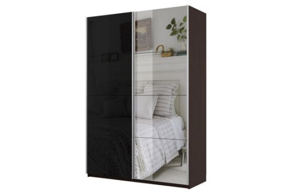 Sliding wardrobe 2-door Cors 120x230 cm, wenge, black facade, with one mirror