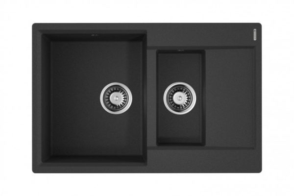 Inset sink with drainer OMOIKIRI Daisen 78-2-BL 4993334, black 78x51x19.5 cm