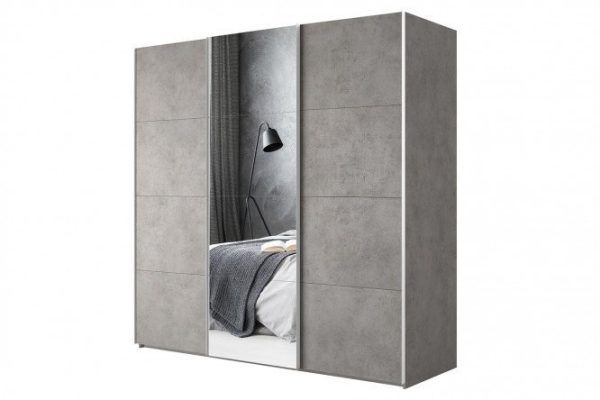 3-door wardrobe Comet 300x220 cm light concrete, mirror fronts, light concrete