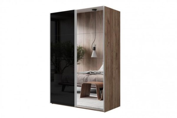 Sliding wardrobe 2-door Comet 180x220 cm kraft oak tobacco, mirror fronts, black glass