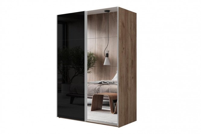 Sliding wardrobe 2-door Comet 180x220 cm kraft oak tobacco, mirror fronts, black glass