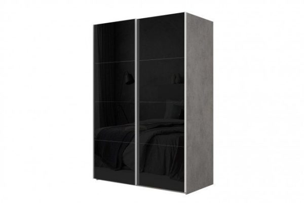 2-door wardrobe Comet 160x240 cm light concrete, black glass facades
