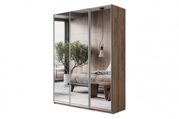 3-door wardrobe Cors 210x230 cm, kraft tobacco oak, mirror fronts
