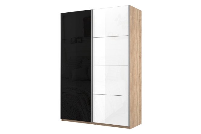 2-door wardrobe Cors 160x230 cm, Sonoma, black facade, white gloss