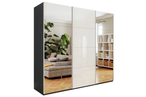 3-door wardrobe Comet 240x220x66 cm, diamond gray, white