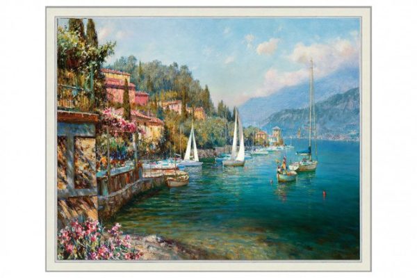 Framed reproduction of Yachts on blue water 47x57 cm