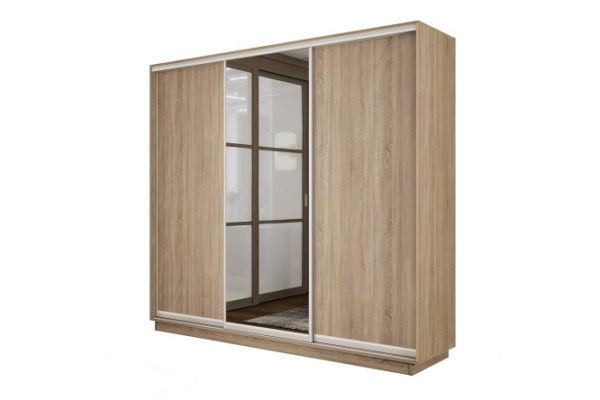 3-door wardrobe Slide-2 210x220x60 cm, Sonoma/silver, with one mirror