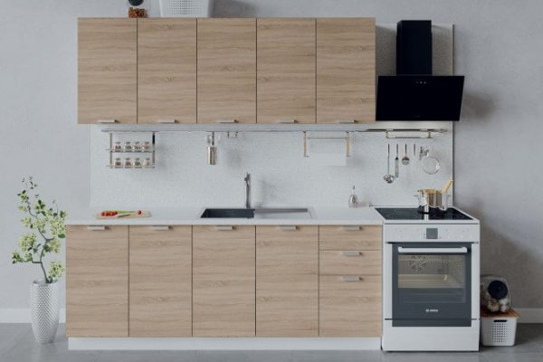 Kitchen set Granite 200x213.2x47.8 cm, frame color white, facade sonoma oak