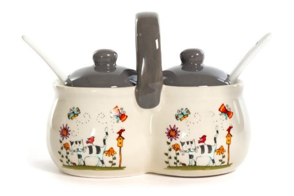 Spice container with spoons Elrington Tabby Cat Two-section 15.6 x 12.3 x 8.9 cm 250 l