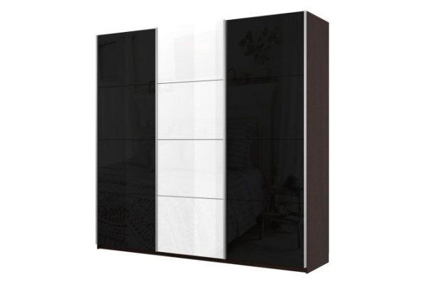 Sliding wardrobe 3-door Cors 180x230 cm, wenge, facade white gloss, black