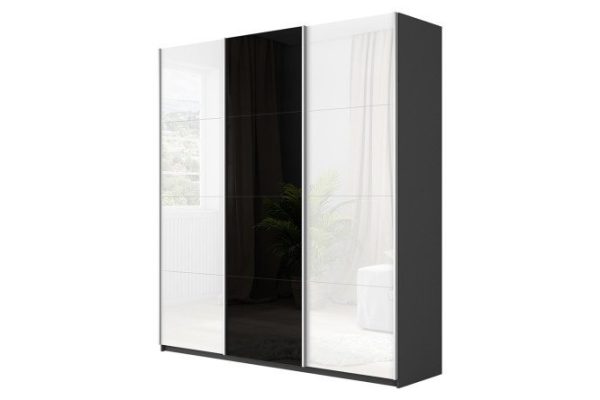 8cb043d45036d8732cb4a3388eb42019.jpg Sliding wardrobe 3-door Cors 180x230 cm, gray diamond, facade white gloss, black