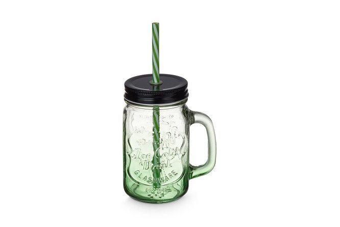 Mug with lid and straw EVIO LHGSX450 450 ml, Glass