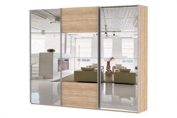 Sliding wardrobe 3-door Comet 300x240 cm Bardolino oak, Bardolino oak facades, mirror