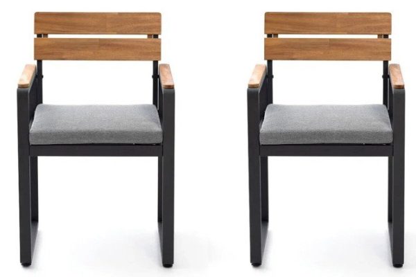 Set of dining chairs Topa frame color graphite, natural teak finish