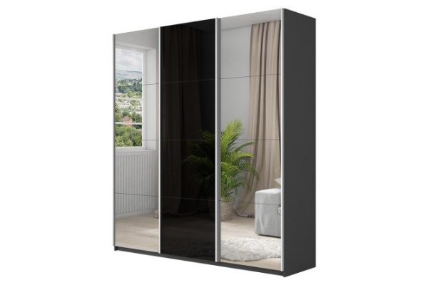 8e250cd873714cafcc88c40c21f2abe2.jpg 3-door wardrobe Cors 210x230 cm, gray diamond, black facade, with two mirrors