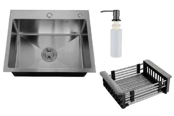 RMS MR-5843BL mortise sink with sliding basket and dispenser 58x43x20 cm