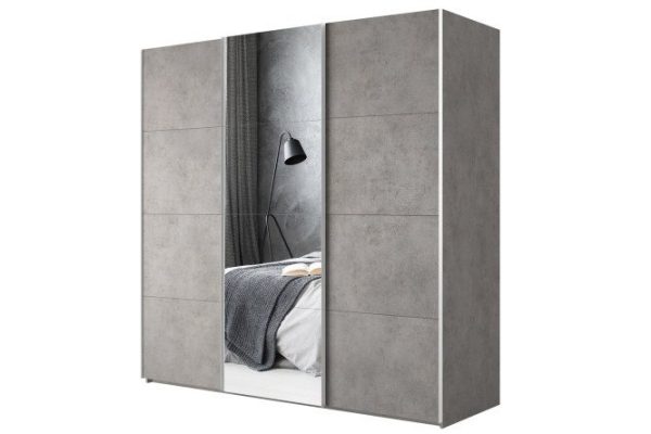 3-door wardrobe Comet 270x240 cm light concrete, mirror fronts, light concrete