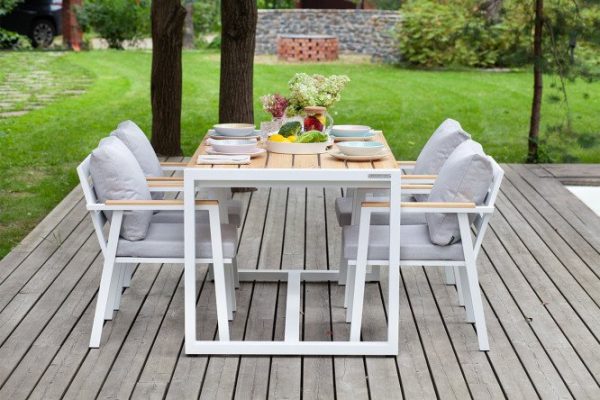 Garden furniture set Santorini frame color white, table tops natural wood