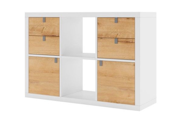 Calgary 3x2 shelving unit with doors and drawers, white/bunratty oak