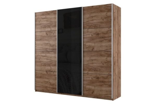 Sliding wardrobe 3-door Cors 180x230 cm, kraft tobacco oak, facade kraft tobacco oak, black