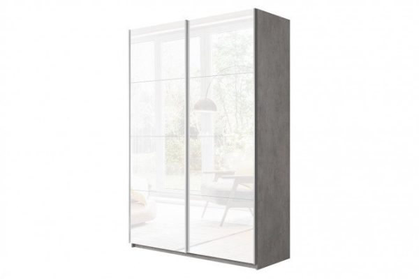 Sliding wardrobe 2-door Cors 160x230 cm, light concrete, facade - white gloss