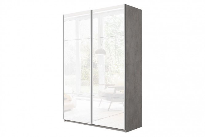 Sliding wardrobe 2-door Cors 160x230 cm, light concrete, facade - white gloss