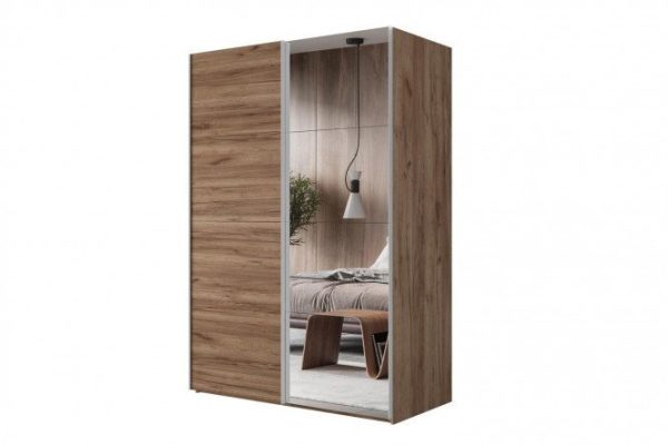 Sliding wardrobe 2-door Comet 180x220 cm kraft tobacco oak, mirror fronts, kraft tobacco oak