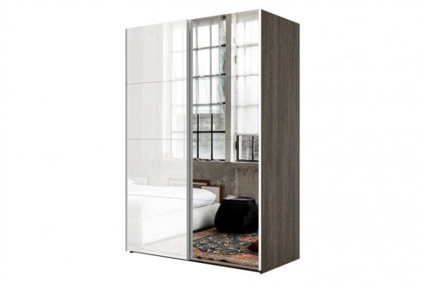 Sliding wardrobe 2-door Comet 160x240 cm wenge Mali, white glass facades, mirror