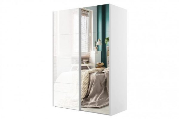Sliding wardrobe 2-door Comet 160x220 cm white snow, white glass facades, mirror