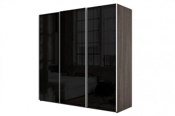 3-door wardrobe Comet 240x240 cm wenge Mali, black glass facades