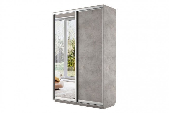 Sliding wardrobe 2-door Slide 120x240x45 cm, light concrete, with one mirror
