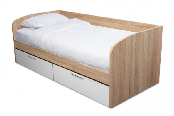 Stockholm bed 90x200 cm Sonoma oak color, Scandinavian white gloss