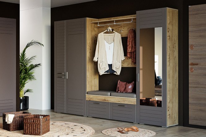 Entrance hall Livorno oak Bunratti, soft graphite