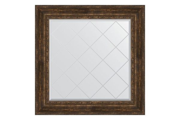 Wall mirror with engraving in a baguette frame EVOFORM aged wood with ornament 92x92 cm
