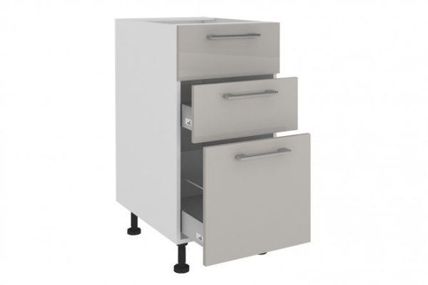 Set of fronts for a floor cabinet with 3 drawers Amika, pearl gray glossy color
